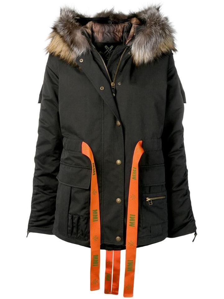 Mr & Mrs Italy Ribbon Tied Padded Coat - Black