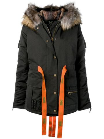Mr & Mrs Italy Ribbon Tied Padded Coat - Black