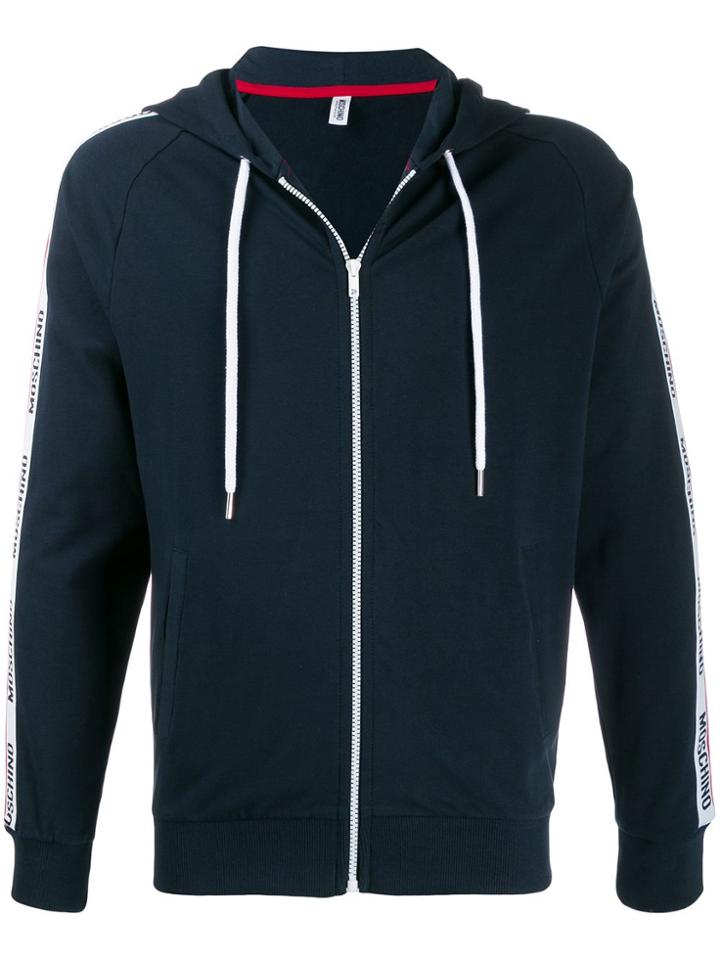 Moschino Logo Tape Zipped Hoodie - Blue