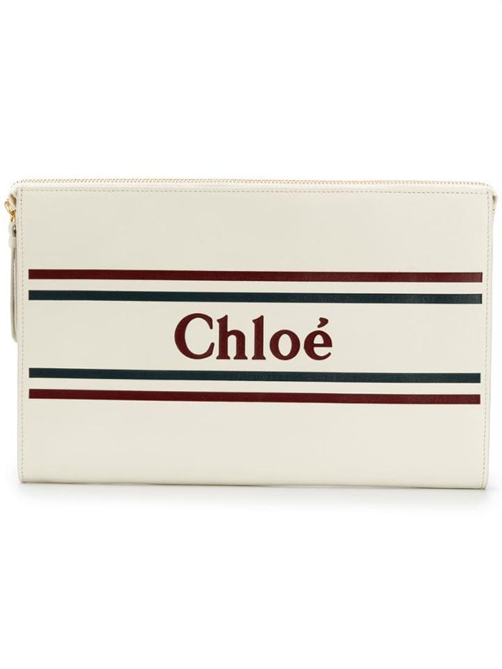 Chloé Striped Logo Print Purse - Neutrals