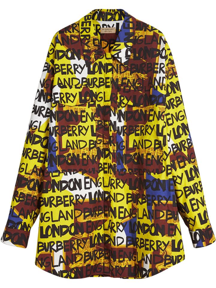 Burberry Graffiti Print Stretch-cotton Shirt - Yellow & Orange