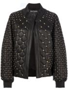 Balmain Studded And Quilted Bomber Jacket - Black