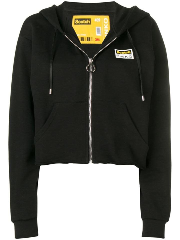 Pinko Logo Zipped Hoodie - Black