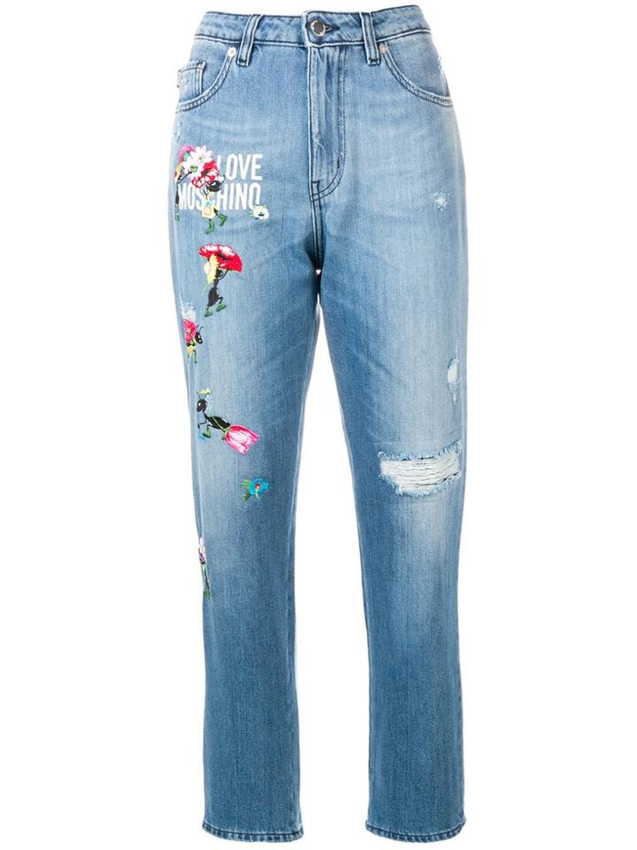Love Moschino Embroidered Details Distressed Jeans - Blue