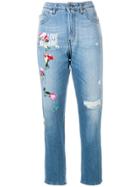 Love Moschino Embroidered Details Distressed Jeans - Blue