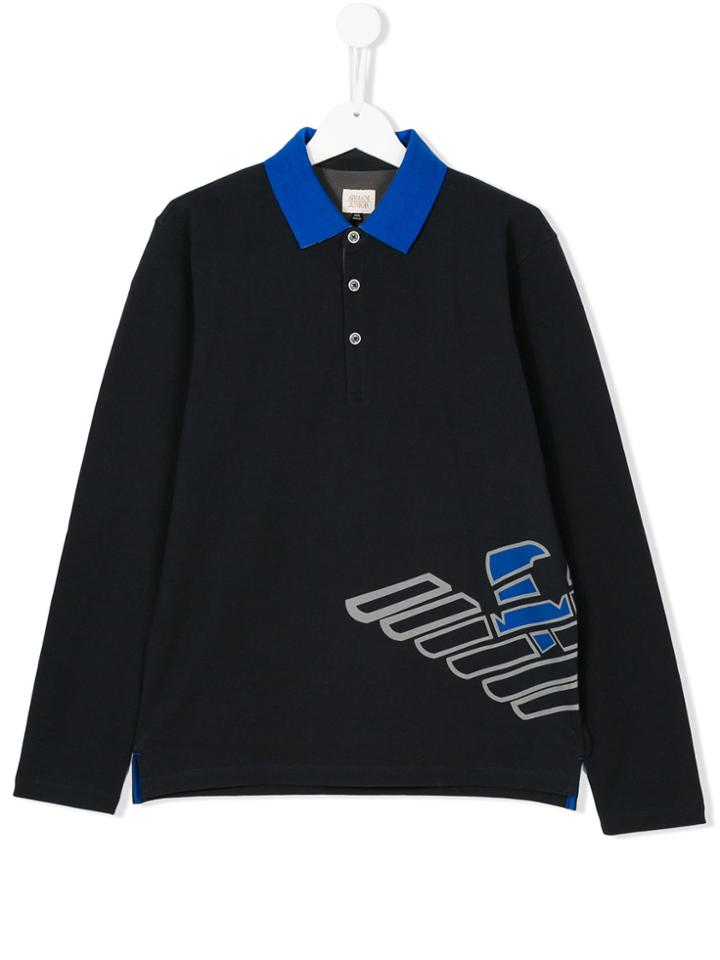 Armani Junior Teen Logo Print Polo Shirt - Blue