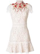 Alice+olivia Floral Embellished Lace Dress - White