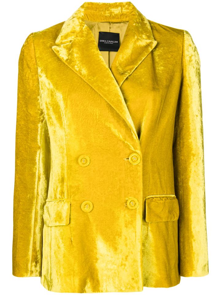 Erika Cavallini Double-breasted Velvet Jacket - Yellow & Orange