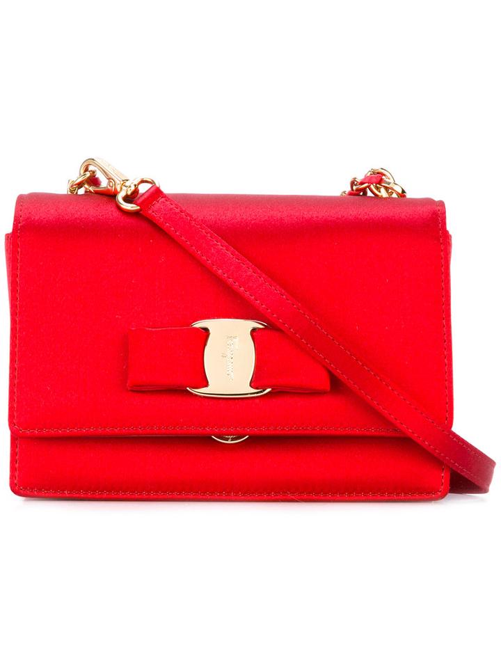 Salvatore Ferragamo Satin Ginny Shoulder Bag, Women's, Red, Cotton
