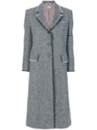 Thom Browne Striped Frayed-edge Overcoat - Grey