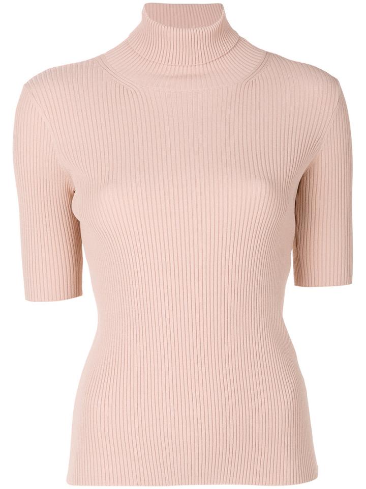 Valentino - Ribbed Roll Neck Top - Women - Polyester/viscose - S, Pink/purple, Polyester/viscose