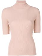 Valentino - Ribbed Roll Neck Top - Women - Polyester/viscose - S, Pink/purple, Polyester/viscose