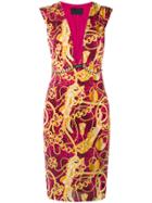 Philipp Plein Chain Print Plunge Neck Shift Dress - Pink & Purple