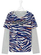 Kenzo Kids Tiger Stripe Logo Print T-shirt - Grey