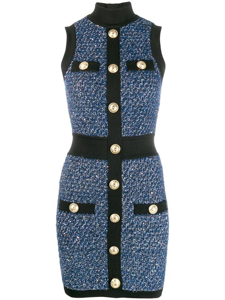 Balmain Shimmer Fitted Dress - Blue