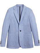 Burberry Slim Fit Cotton Blend Seersucker Tailored Jacket - Blue