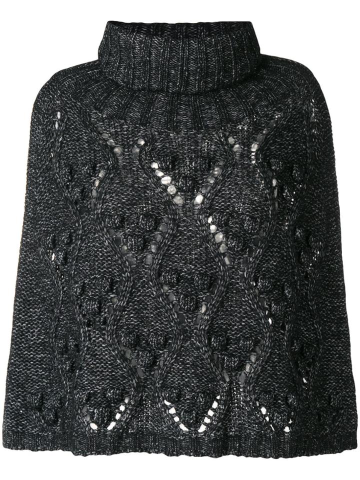 Twin-set Turtleneck Chunky Knit Cape - Grey