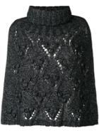 Twin-set Turtleneck Chunky Knit Cape - Grey