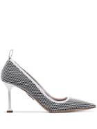 Miu Miu Black And White 85 Fishnet-covered Leather Pumps - F0967 Black