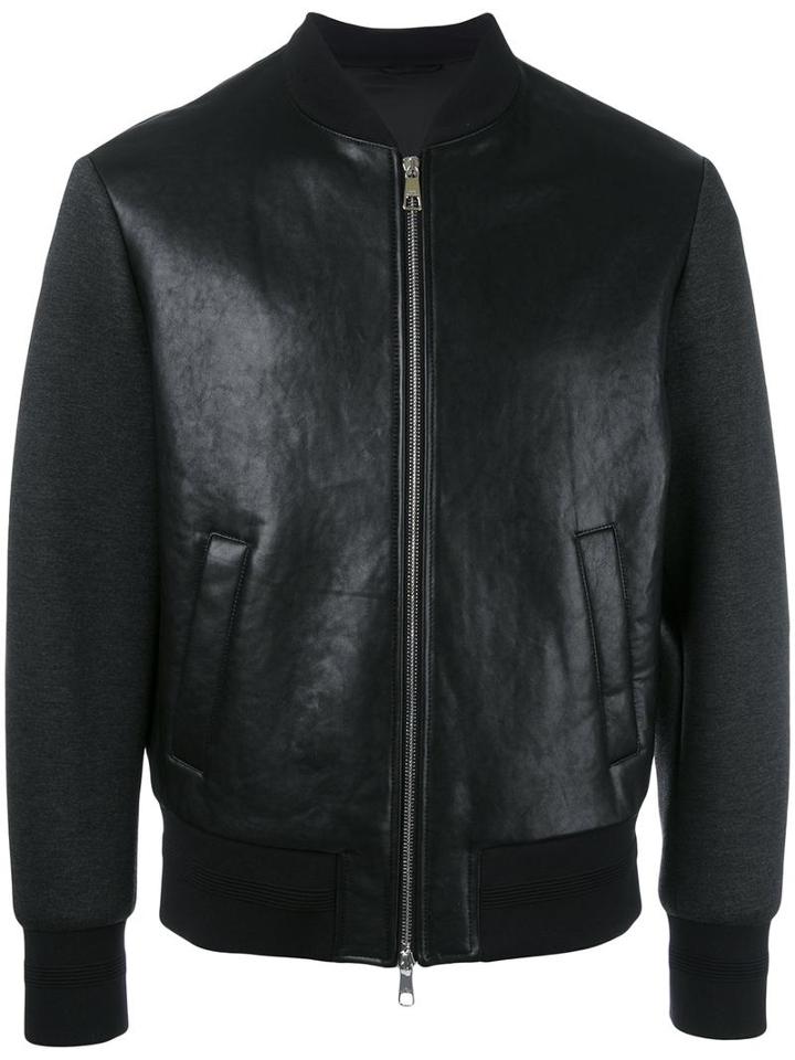 Neil Barrett Tattooed Statue Leather Bomber Jacket, Men's, Size: Large, Black, Lamb Skin/viscose/spandex/elastane