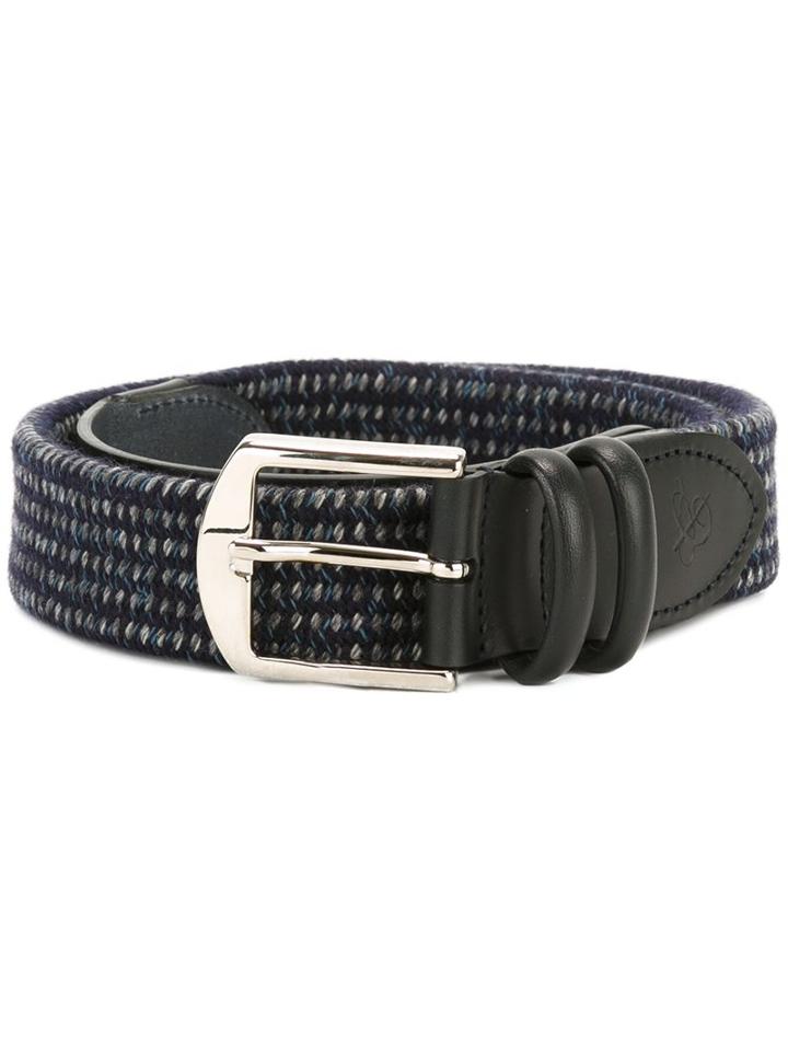 Canali Woven Buckled Belt, Men's, Size: 100, Blue, Leather/wool