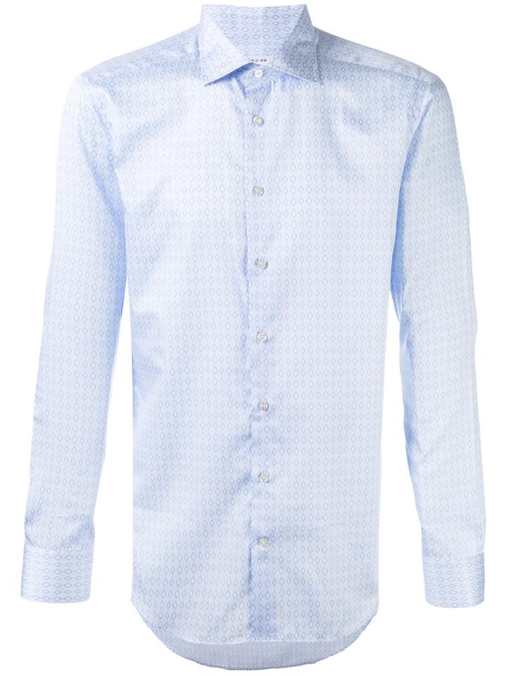 Etro Diamond Pattern Long Sleeved Shirt, Men's, Size: 43, Blue, Cotton