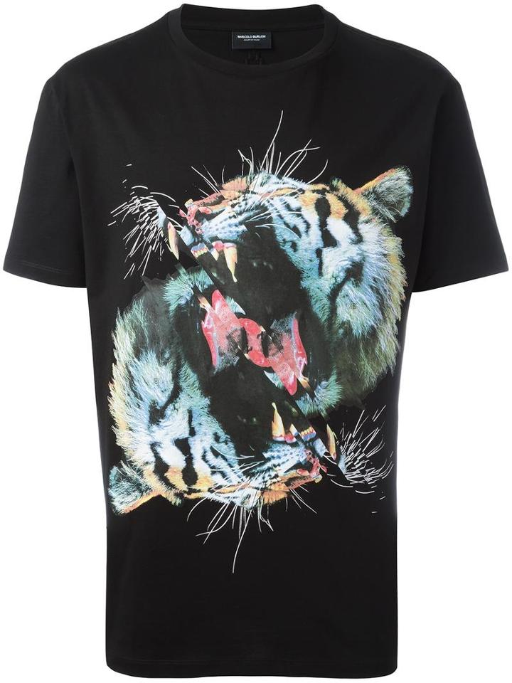 Marcelo Burlon County Of Milan Tiger Print T-shirt, Men's, Size: Xl, Black, Cotton/polyester