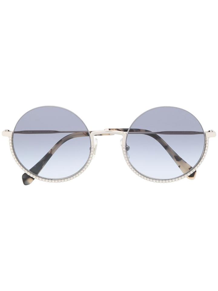Miu Miu Eyewear Crystal Detailed Round Frame Sunglasses - Silver