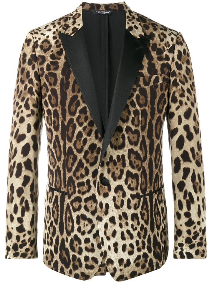 Dolce & Gabbana Leopard Print Blazer, Men's, Size: 52, Brown, Silk/polyester/virgin Wool/spandex/elastane