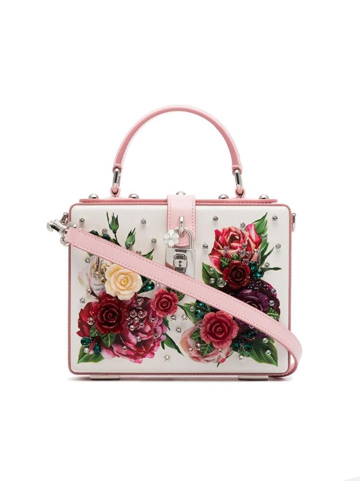 Dolce & Gabbana Cream, Pink And Purple Dauphin Leather Box Bag