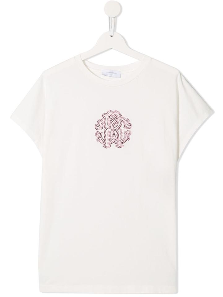 Roberto Cavalli Junior Logo Studded T-shirt - White
