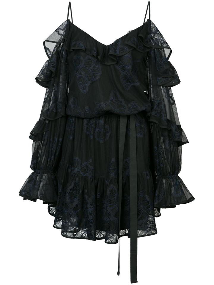 Alexis Lace Embroidered Frill Trim Mini Dress - Black