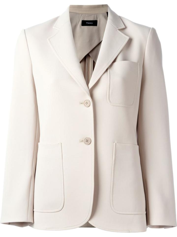 Theory Pocket Detail Single Breasted Blazer, Women's, Size: 10, Nude/neutrals, Polyester/triacetate