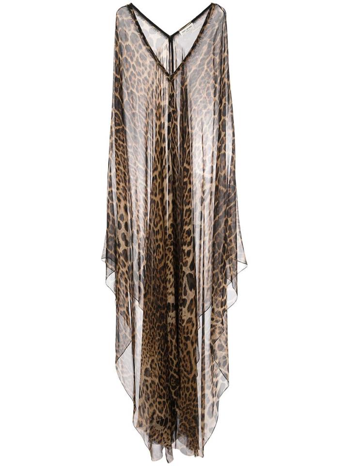 Saint Laurent Leopard Print Poncho Dress - Brown