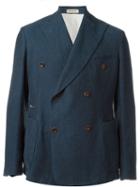 Al Duca D'aosta 1902 Double Breasted Blazer, Men's, Size: 48, Blue, Linen/flax/cotton