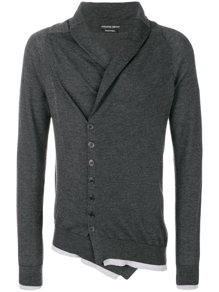 Alexander Mcqueen Asymmetric Buttoned Cardigan - Grey
