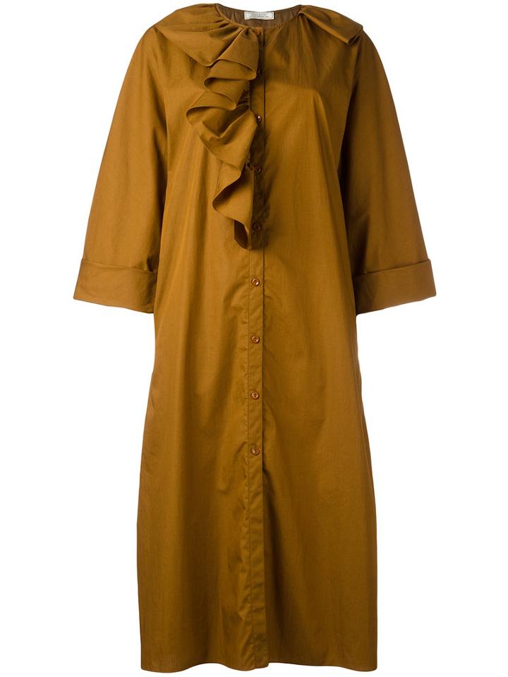 Nina Ricci Ruffled Shirt Dress, Women's, Size: 38, Brown, Cotton