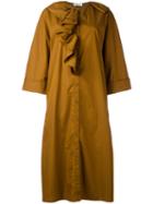Nina Ricci Ruffled Shirt Dress, Women's, Size: 38, Brown, Cotton
