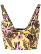 Red Valentino - Floral Cropped Vest - Women - Cotton/polyester/spandex/elastane/acetate - 38, Yellow/orange, Cotton/polyester/spandex/elastane/acetate