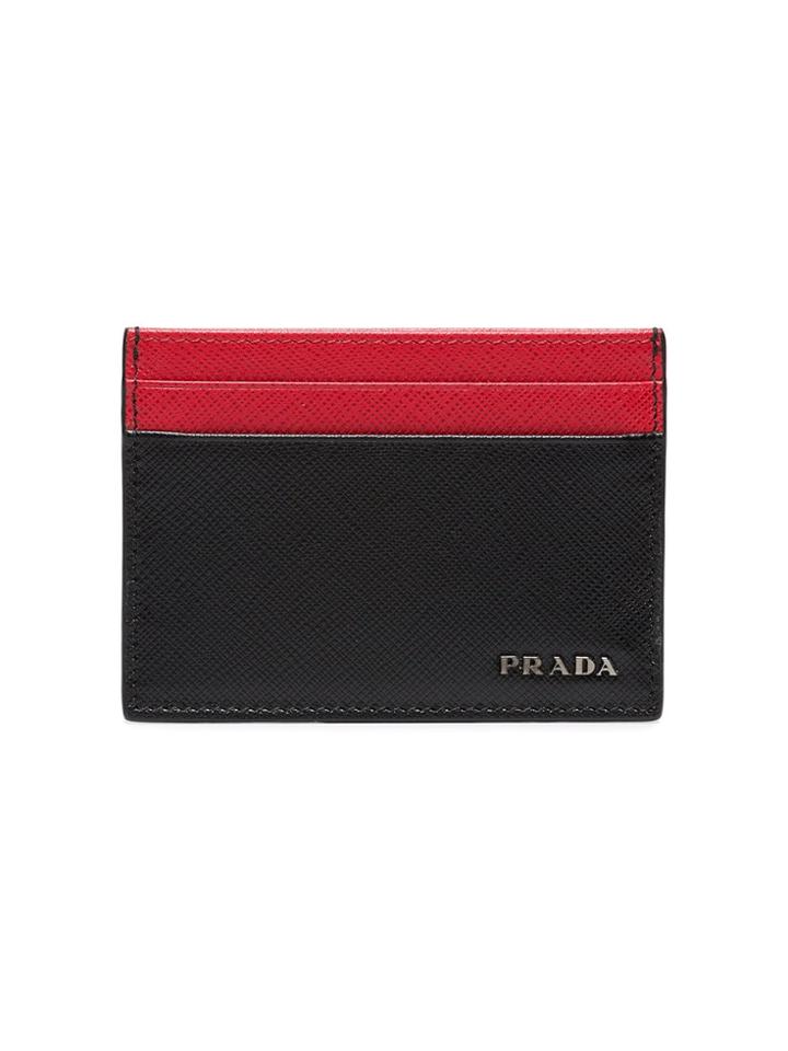 Prada Black And Red Logo Leather Cardholder