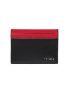 Prada Black And Red Logo Leather Cardholder