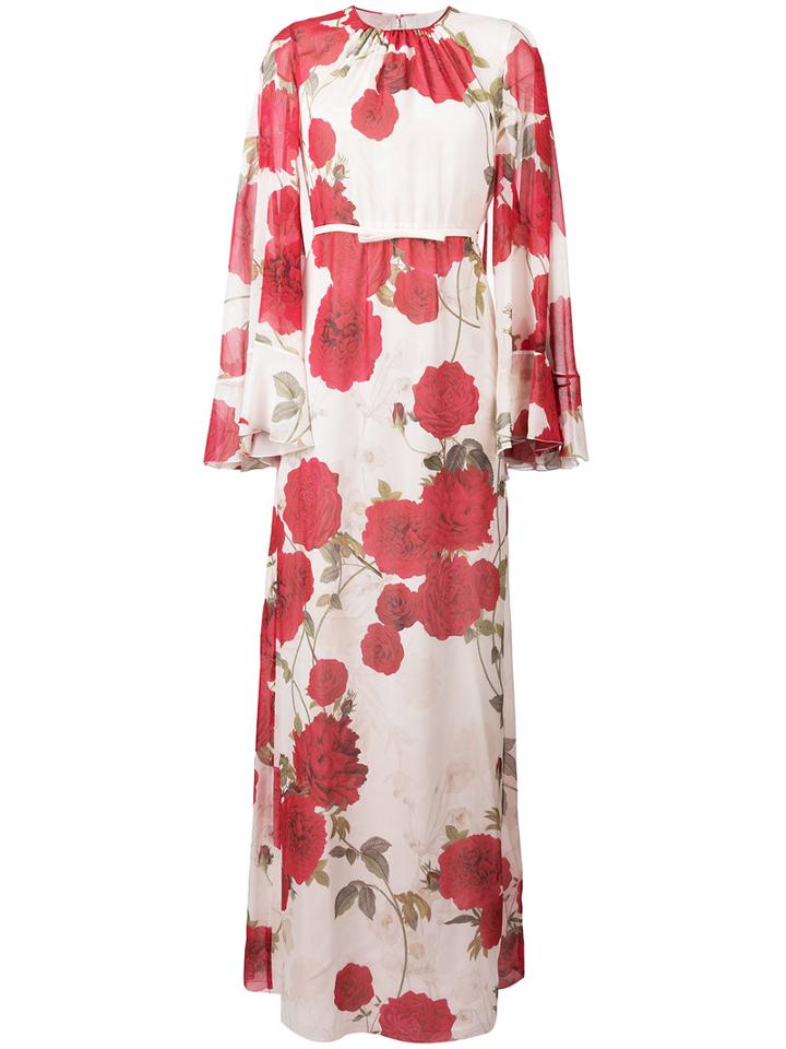 Giambattista Valli Floral Print Gown, Women's, Size: 40, Red, Silk/cotton/viscose