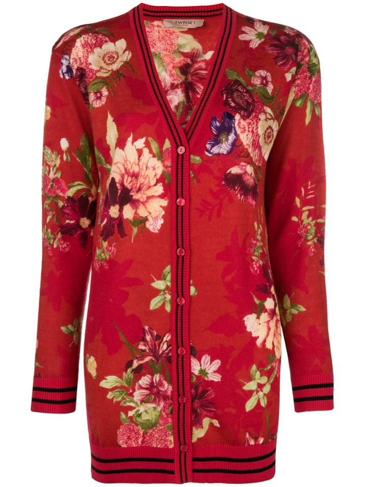 Twin-set Garden Print Cardigan - Red