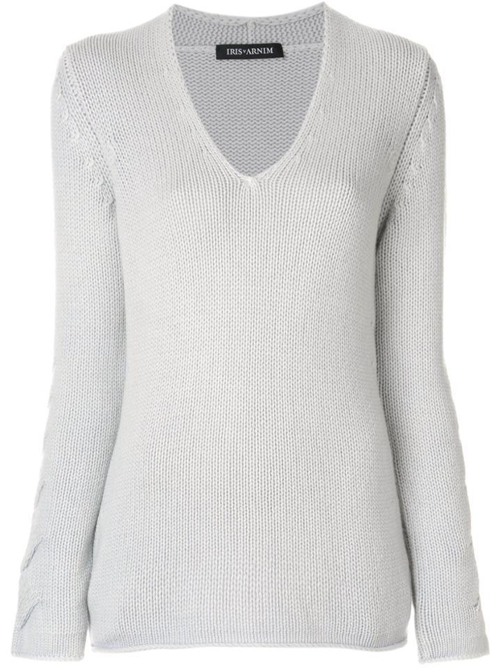 Iris Von Arnim Twist Front V-neck Sweater - Grey