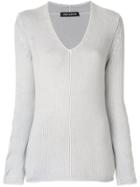 Iris Von Arnim Twist Front V-neck Sweater - Grey