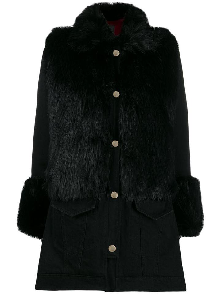 Pinko Faux Fur Trim Coat - Black