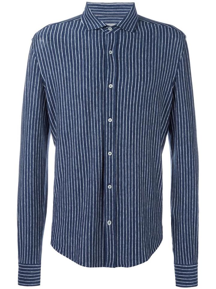 Brunello Cucinelli Striped Shirt, Men's, Size: Xl, Blue, Linen/flax/spandex/elastane