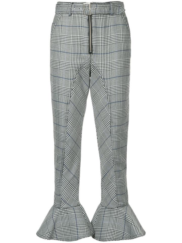 Self-portrait Checked Flared Hem Trousers - Black