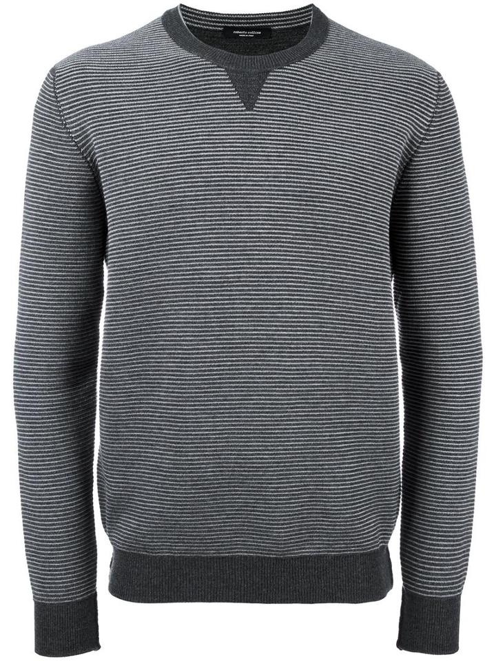 Roberto Collina Bicolour Crew Neck Jumper, Men's, Size: 56, Grey, Merino