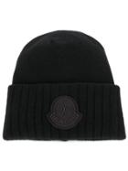 Moncler Ribbed Logo Patch Beanie - Black